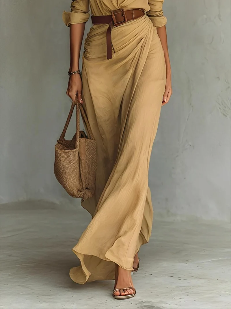 Robe Longue Ceinturée en Coton pour Femmes