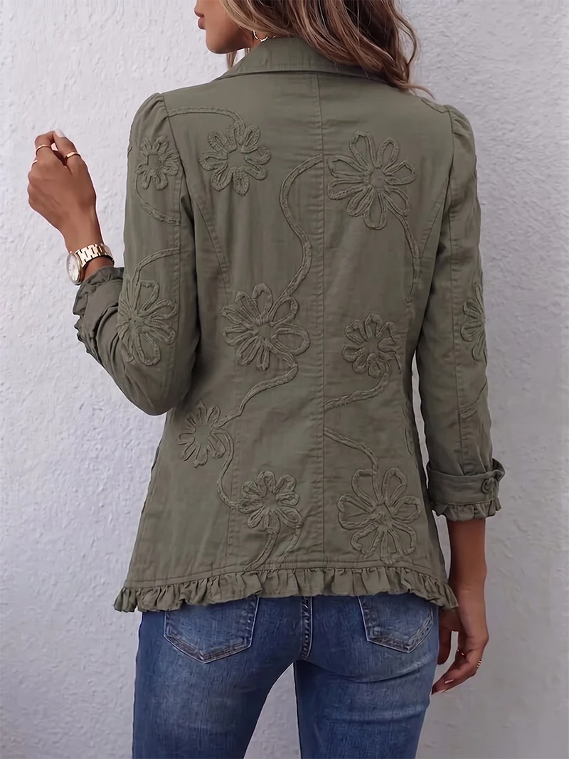 Veste Femme Brodée à Volants avec Col V