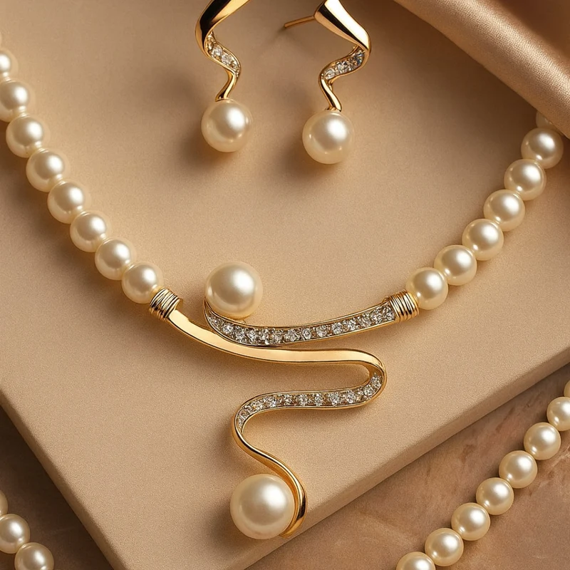 Parure Collier Perles avec Boucles d’Oreilles