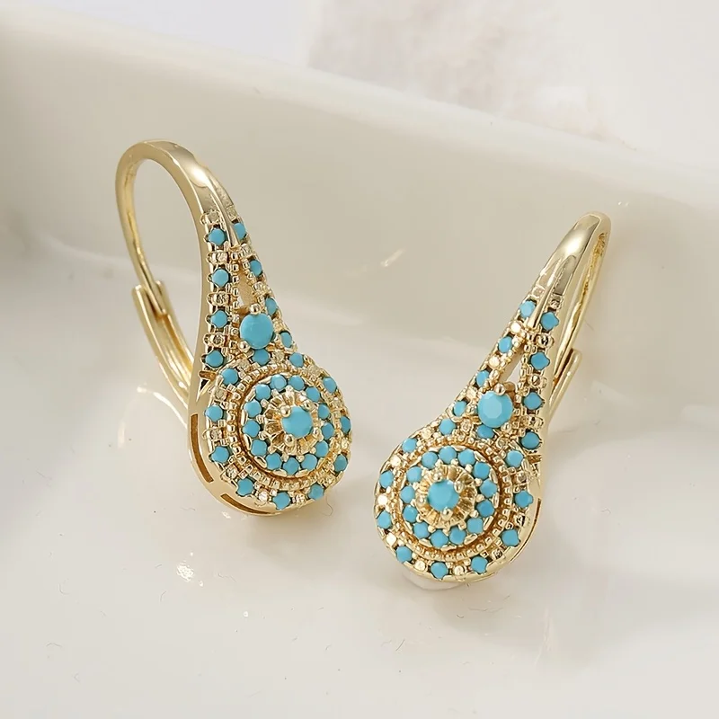 Boucles d’Oreilles Pendantes Dorées avec Turquoise