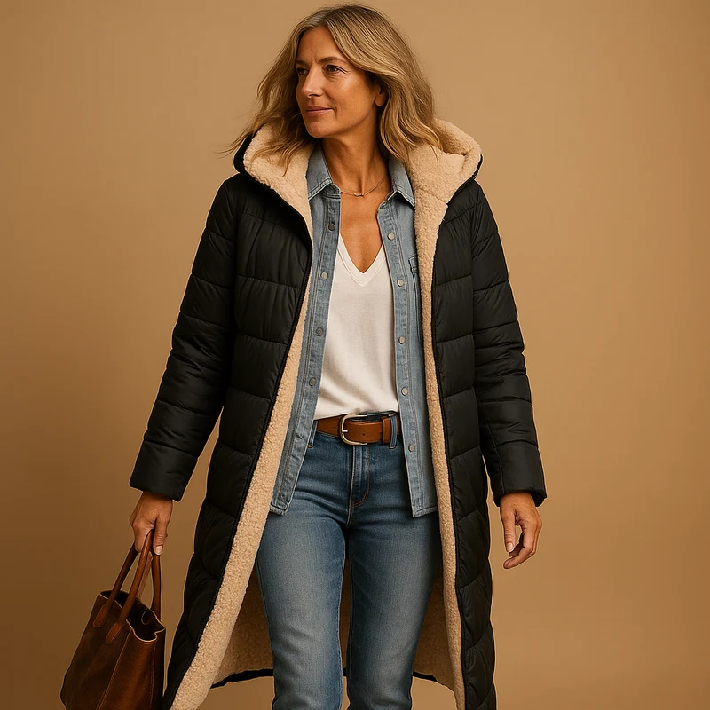 Manteau Long Femme Matelassé à Capuche pour l’Hiver