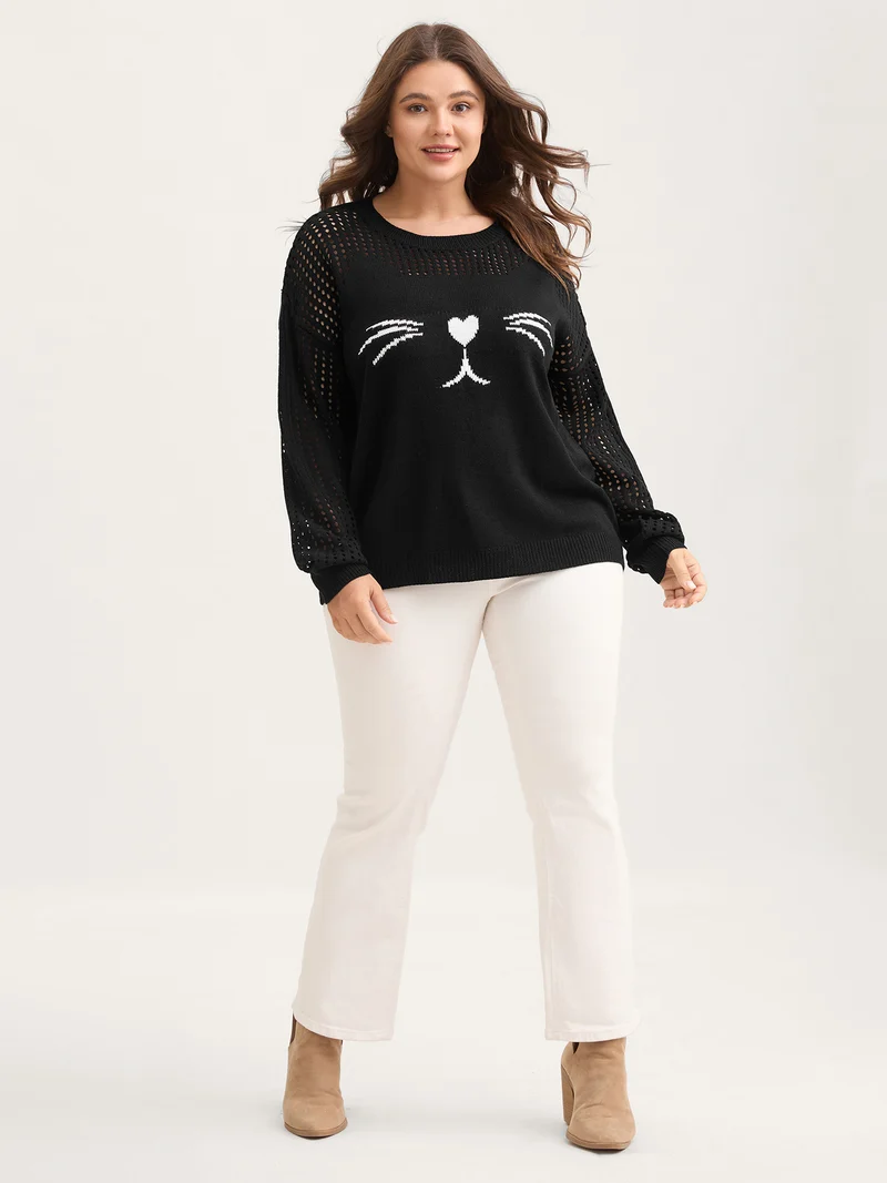 Jacquard Cut-Out Solid Pullover