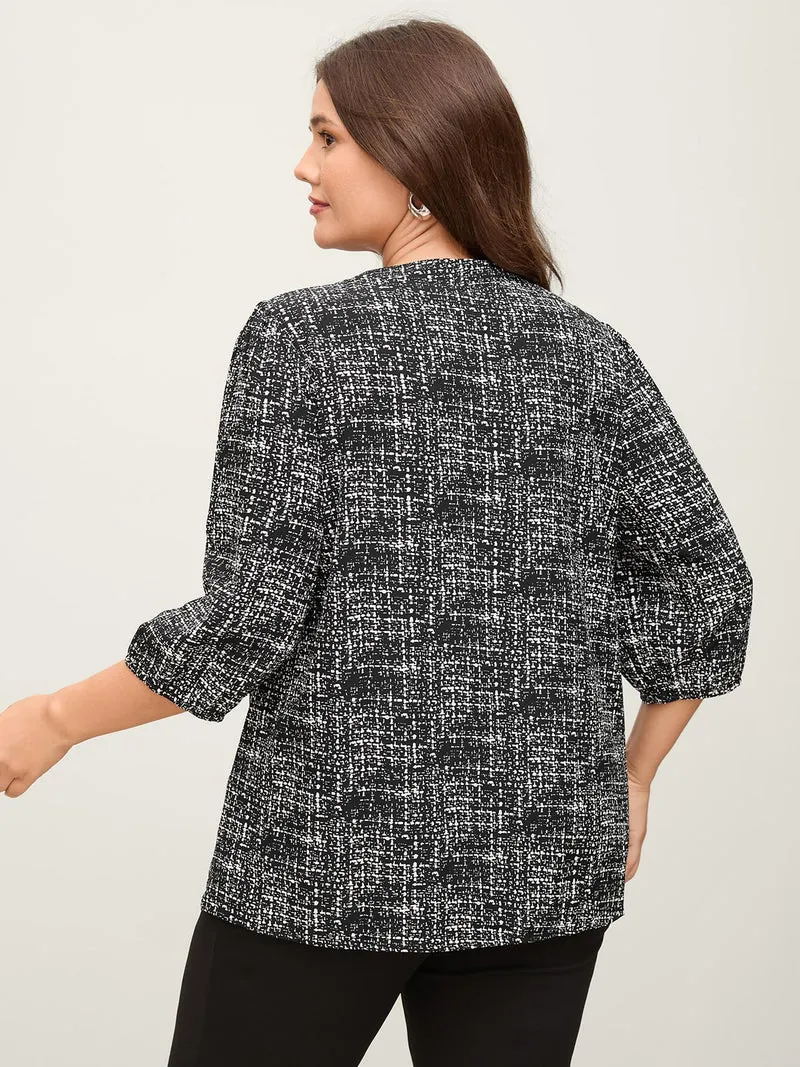 Tweed Print Knot Neck Blouse