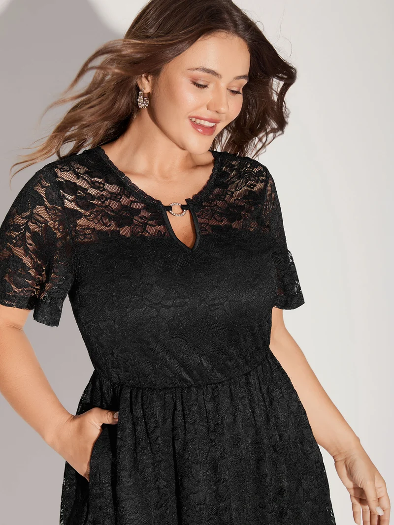 Floral Lace Metal Detail Midi Dress