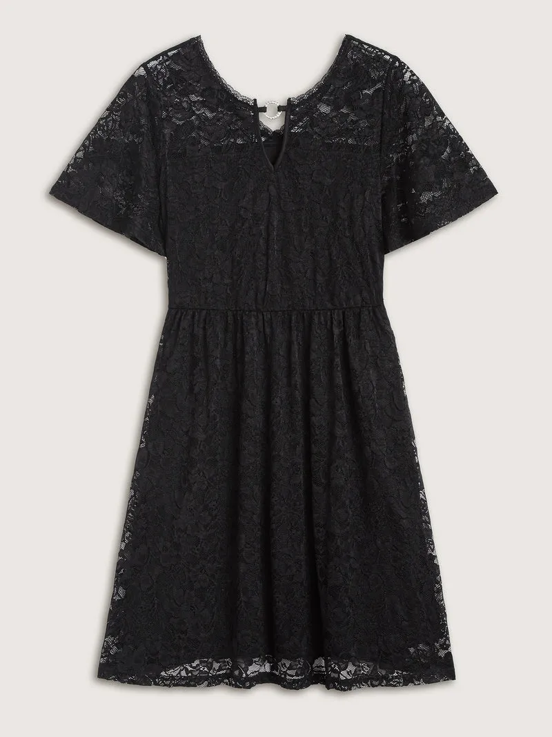 Floral Lace Metal Detail Midi Dress