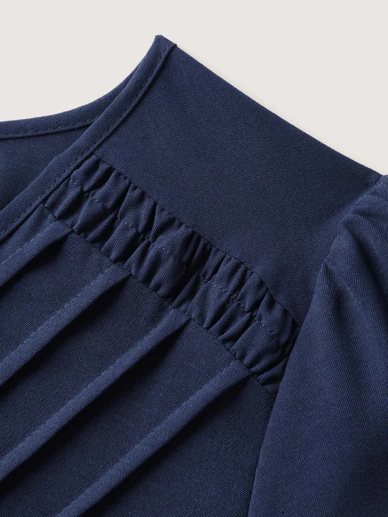 Lace Plicated Detail Cinched Flared Blouse
