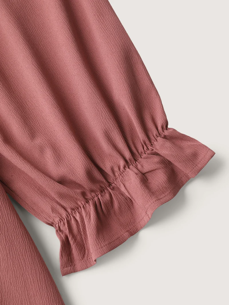 Ruffle Shirred Bodice Pockets Midi Dress