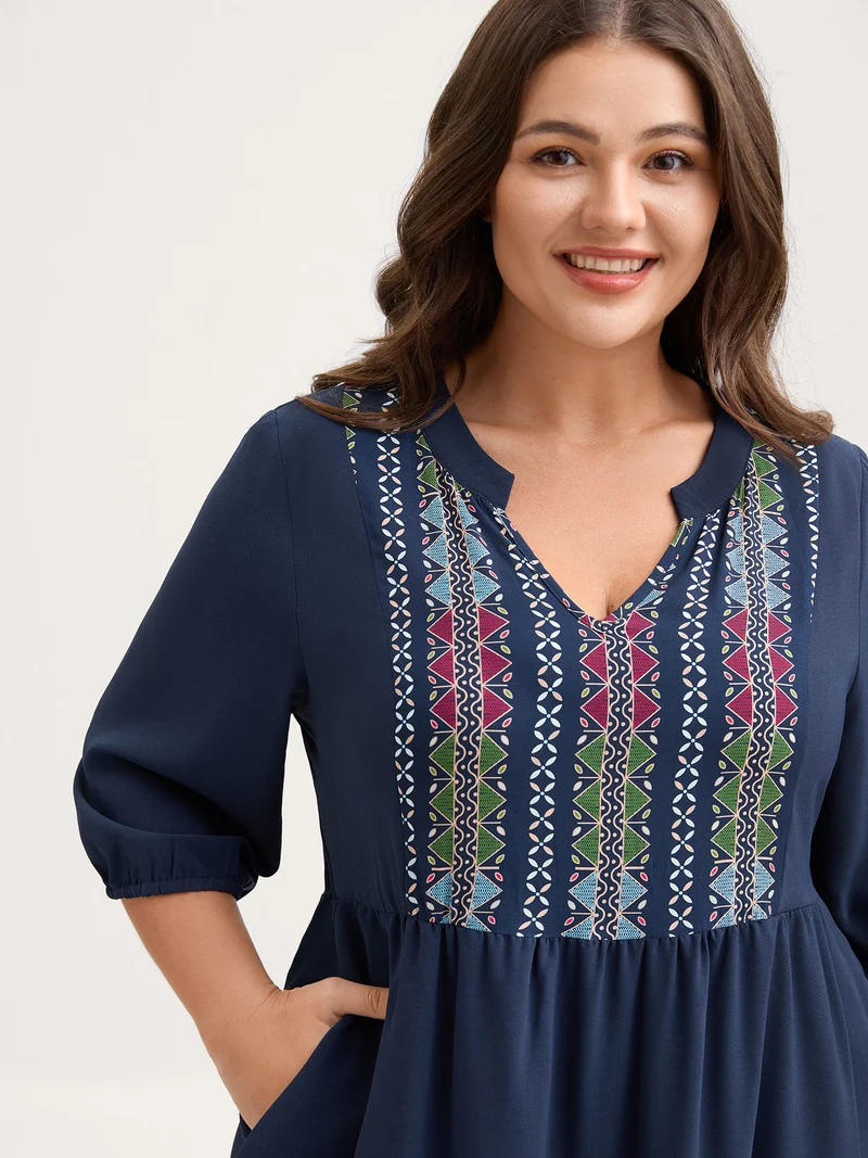 Geometric Colorful Trim Flowy Midi Dress