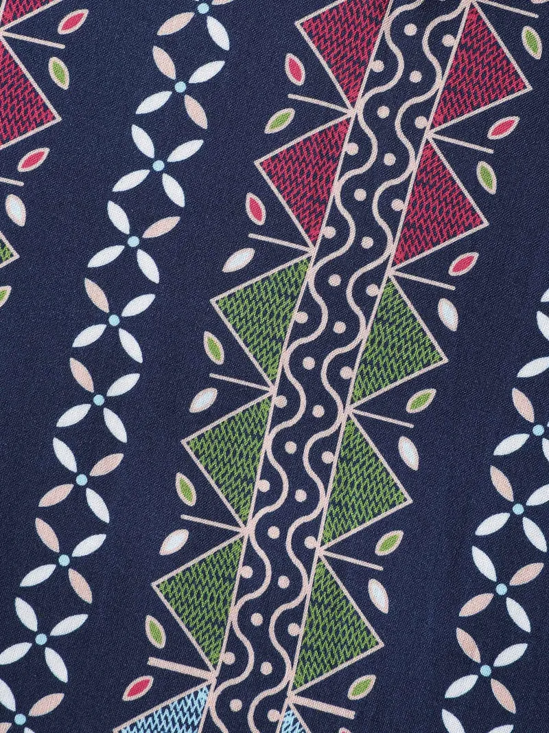 Geometric Colorful Trim Flowy Midi Dress