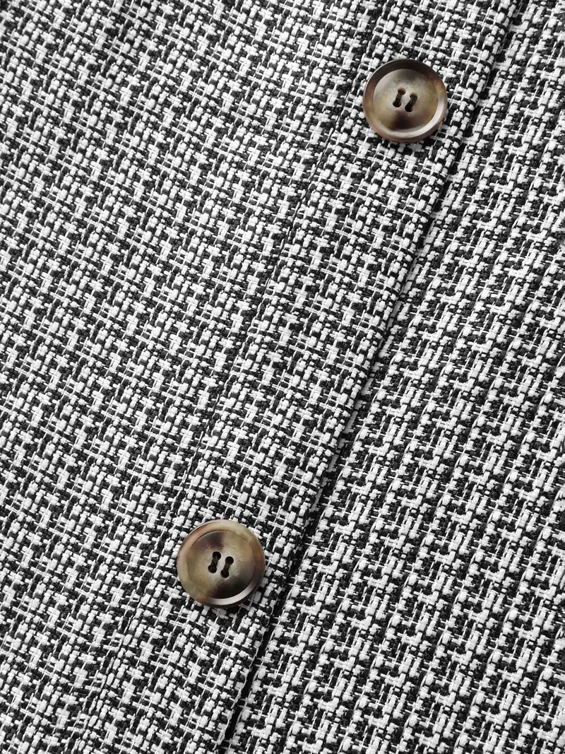 Houndstooth Button Detail Pockets Knee Dress
