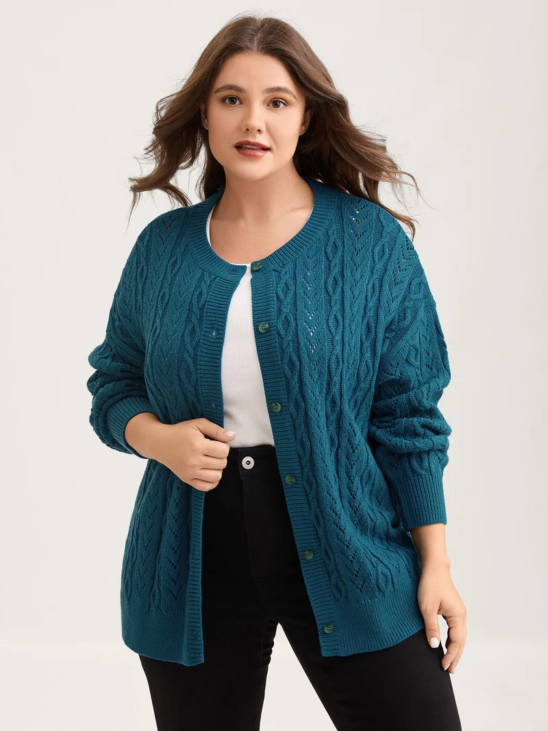 Texture Button Cable Knit Cardigan