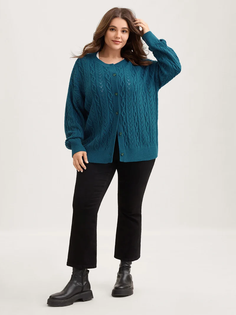 Texture Button Cable Knit Cardigan