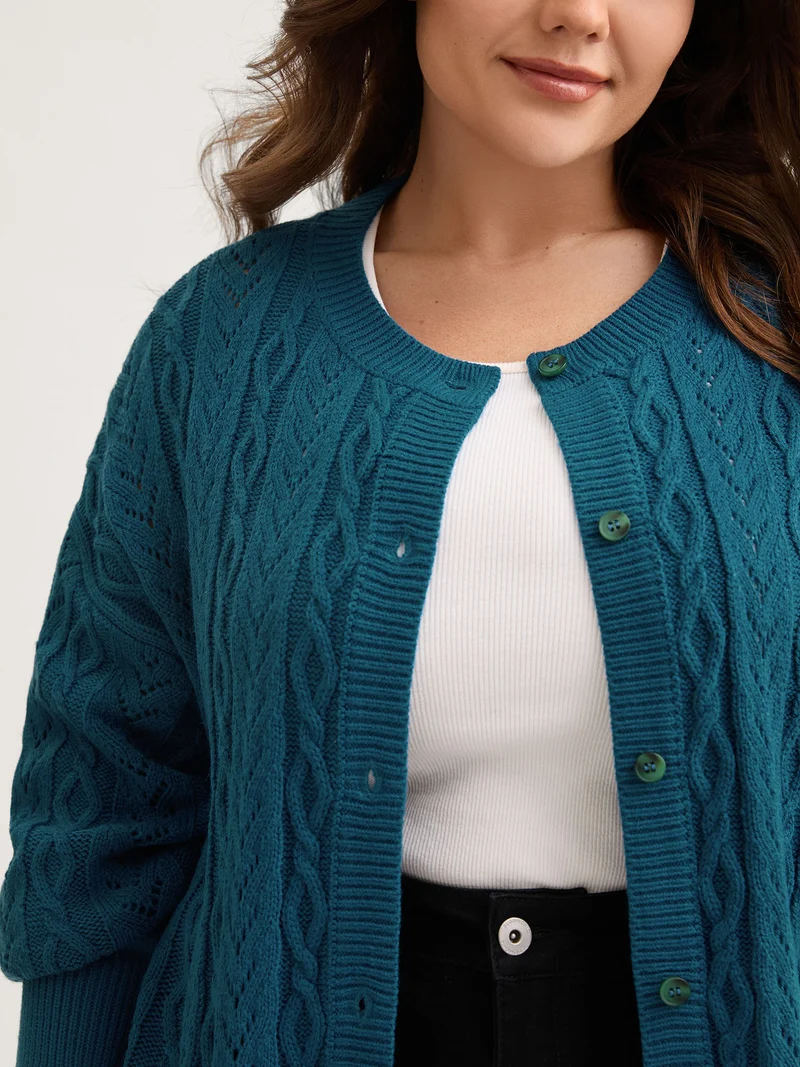 Texture Button Cable Knit Cardigan