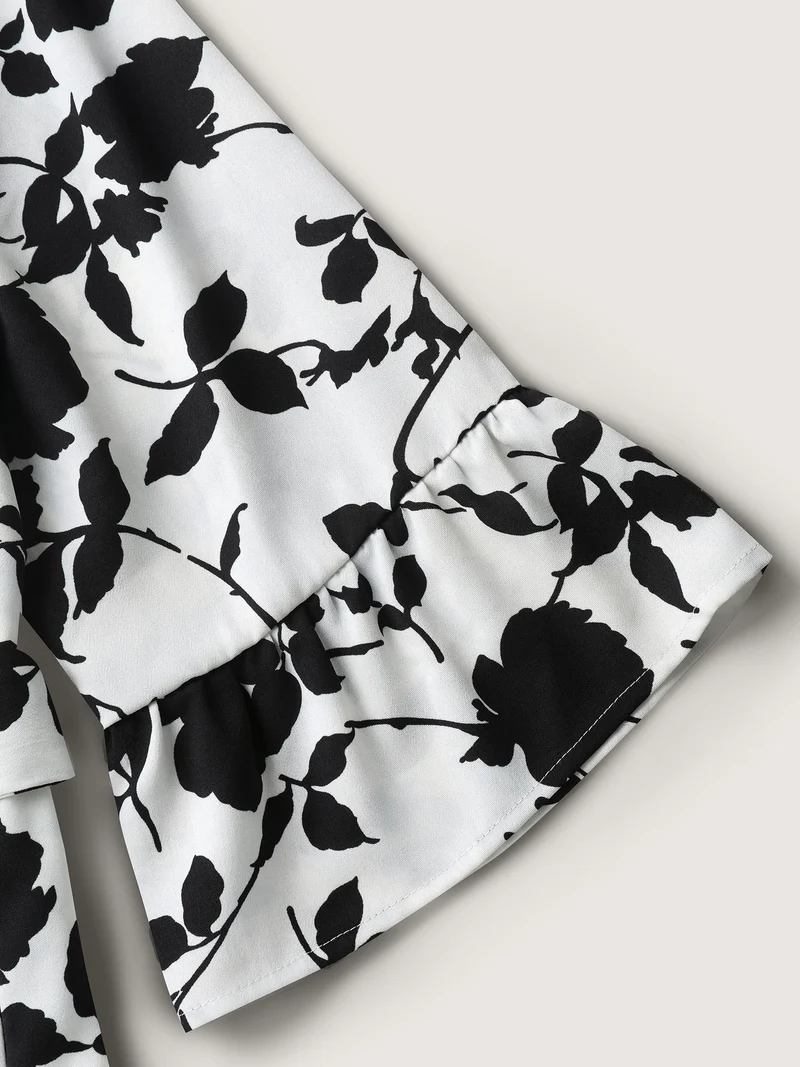 Floral Print Cut-Out Belted Midi Dress