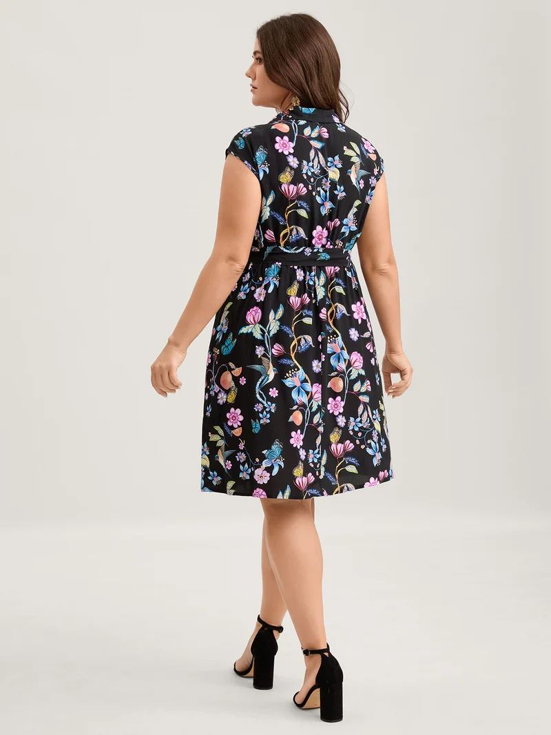 Garden Print Waist-Tie Sleeveless Mini Dress