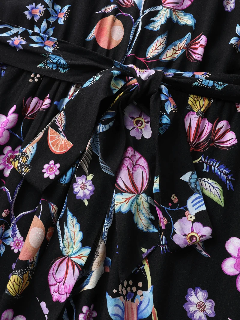 Garden Print Waist-Tie Sleeveless Mini Dress