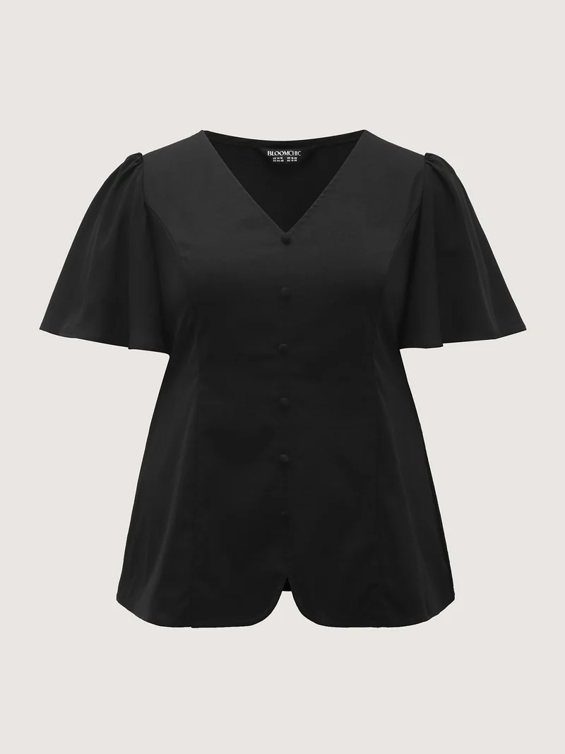 Cinched Flared Waist Button Detail Blouse
