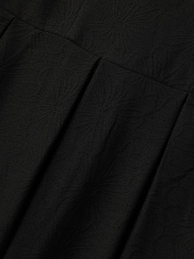 Textured Waist-Cut Pleated Solid Midi Dress