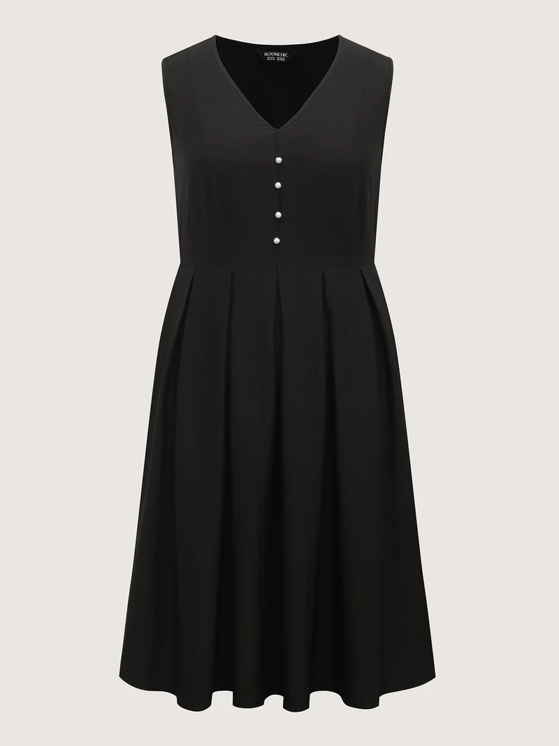 Textured Waist-Cut Pleated Solid Midi Dress