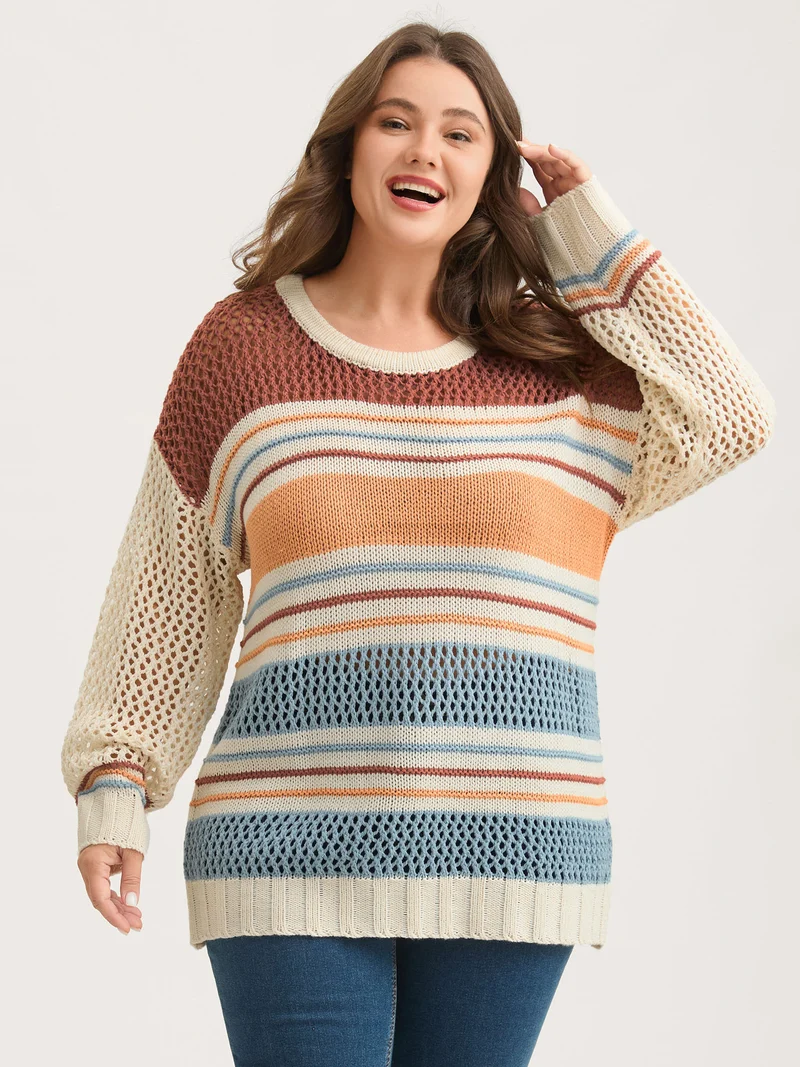 Color Block Textured Cut-Out Pullover
