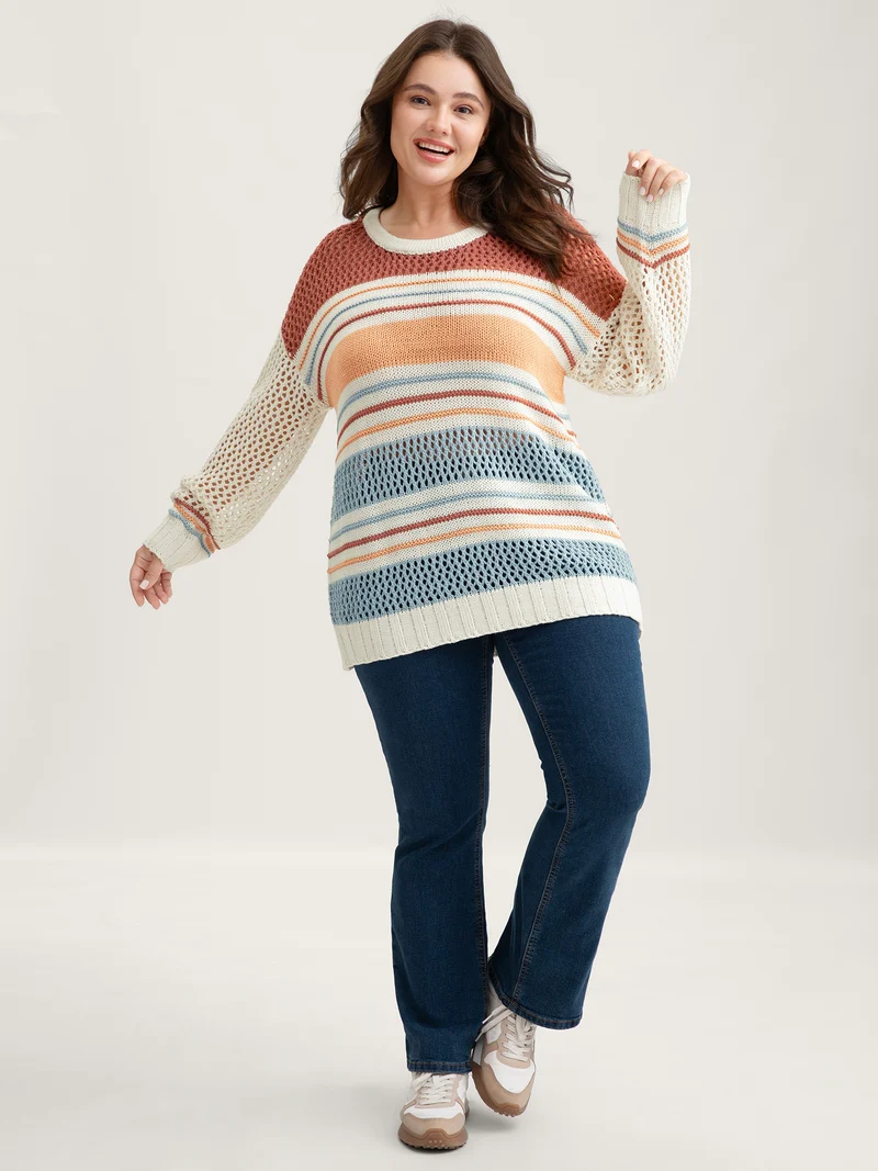Color Block Textured Cut-Out Pullover