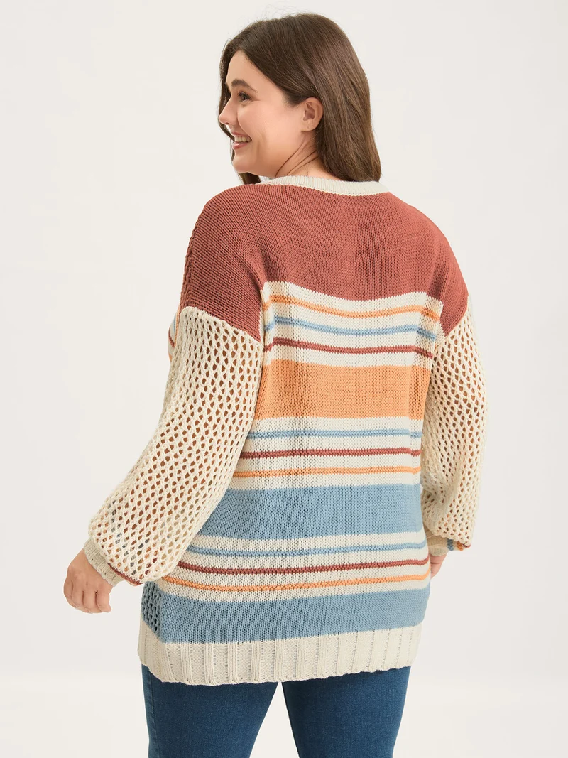 Color Block Textured Cut-Out Pullover