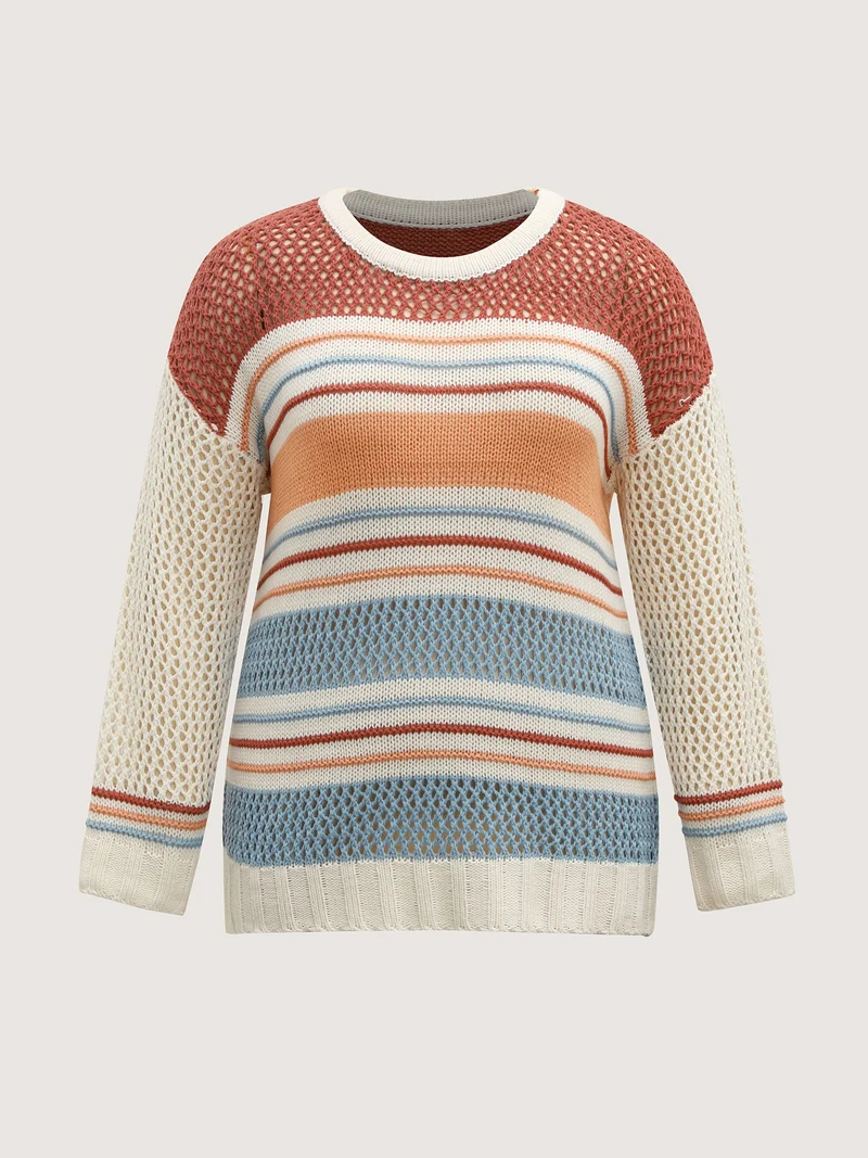 Color Block Textured Cut-Out Pullover