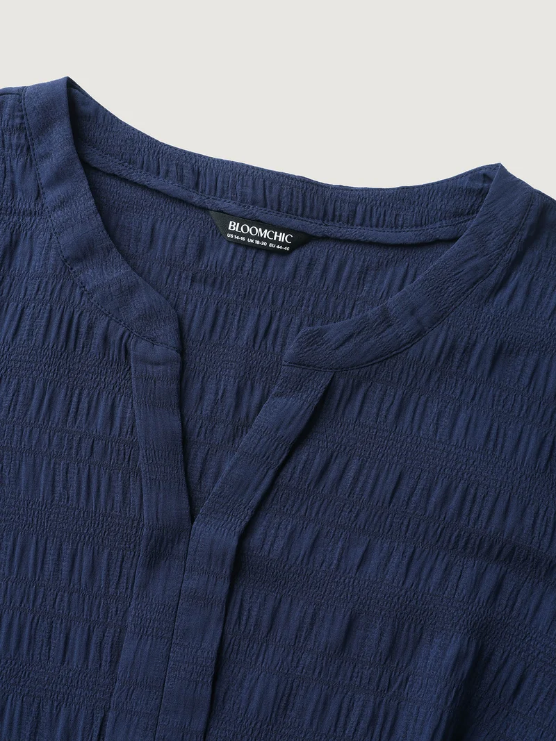 Notched Collar Textured Solid Blouse