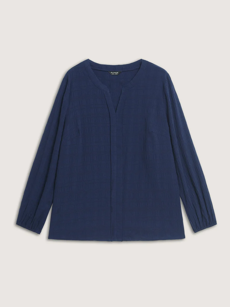 Notched Collar Textured Solid Blouse