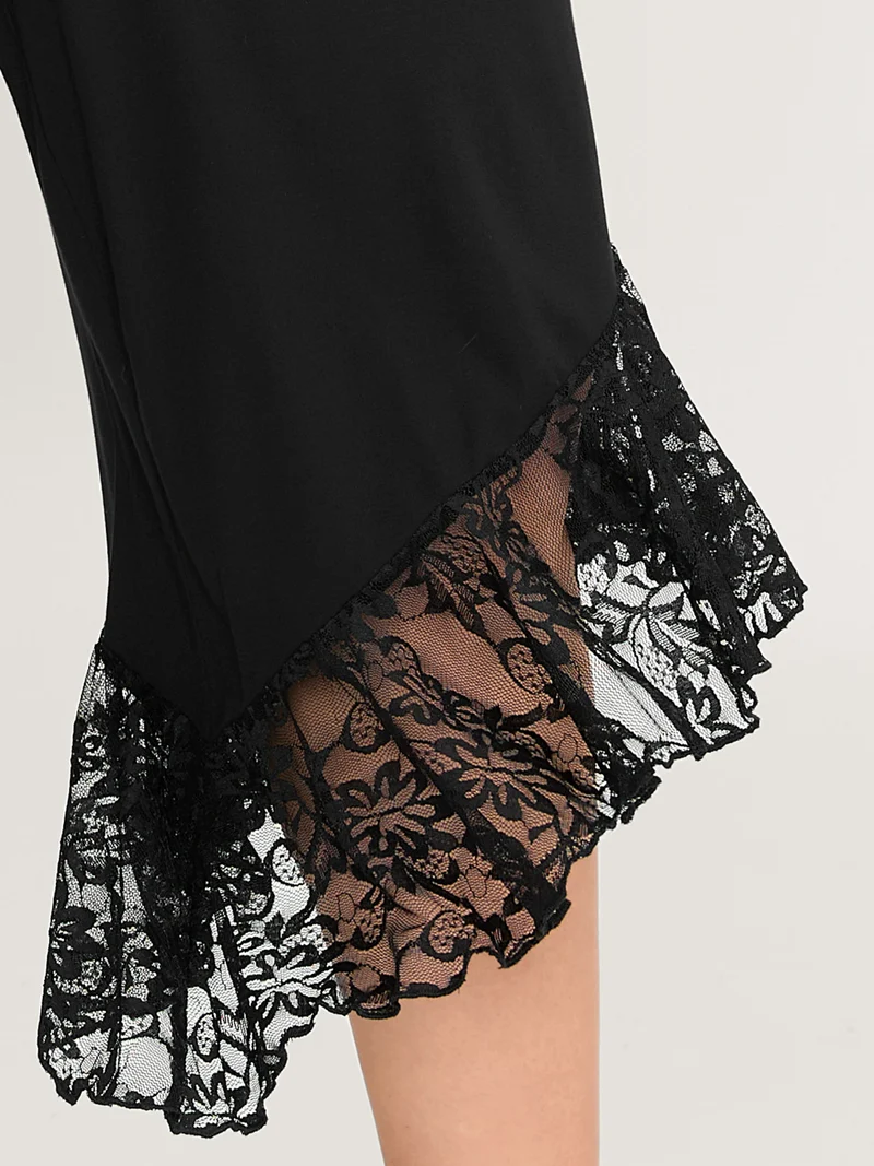 Lace Sheer Hem Wide Leg Pants