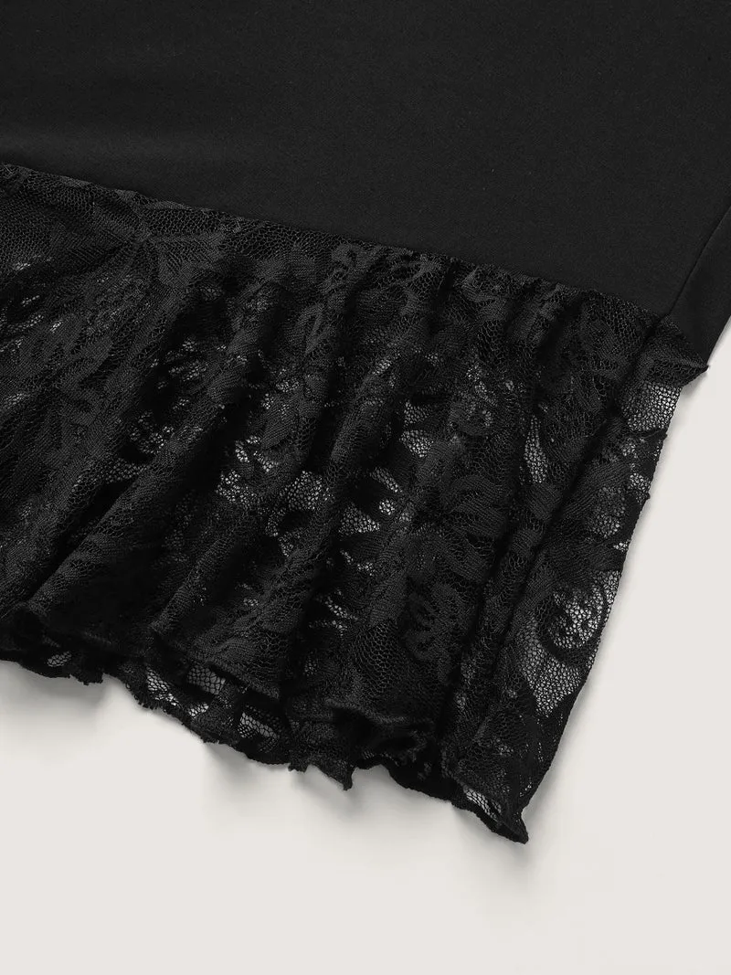 Lace Sheer Hem Wide Leg Pants