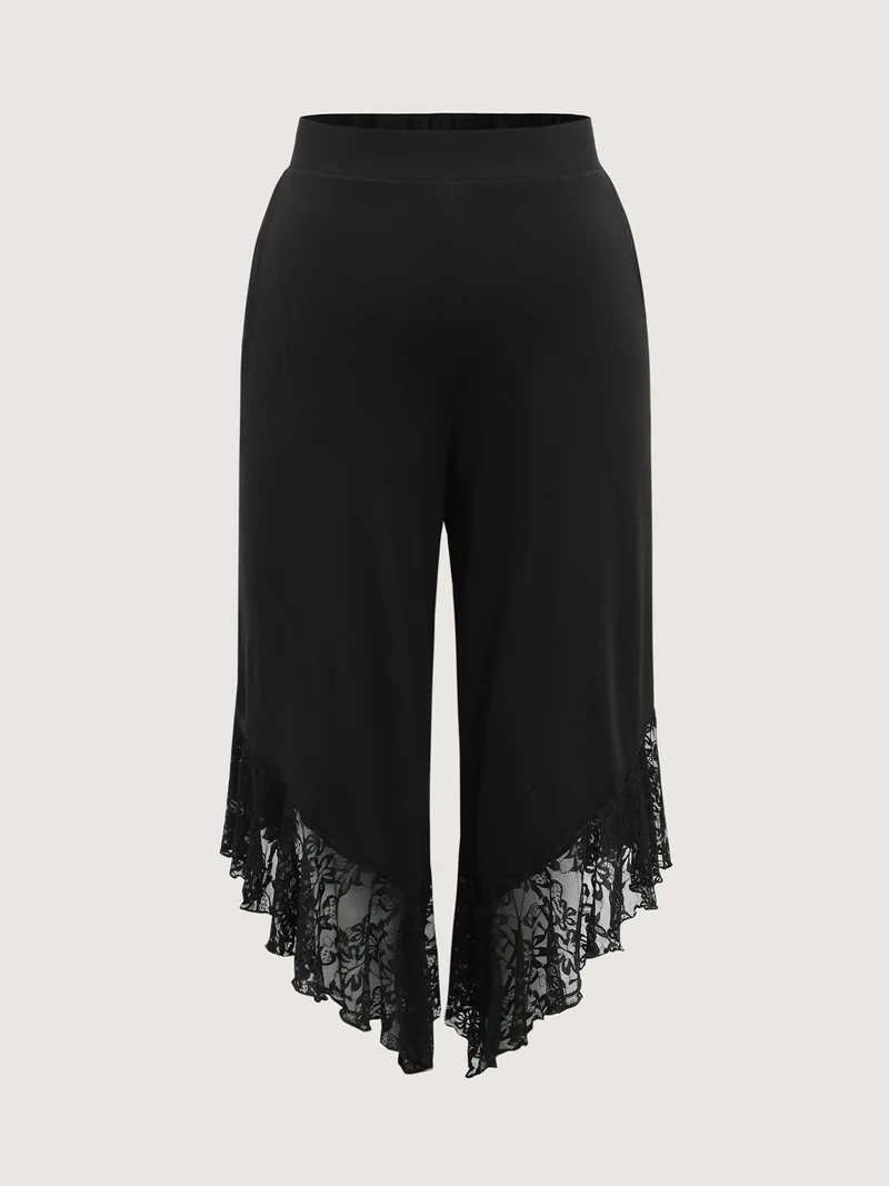 Lace Sheer Hem Wide Leg Pants