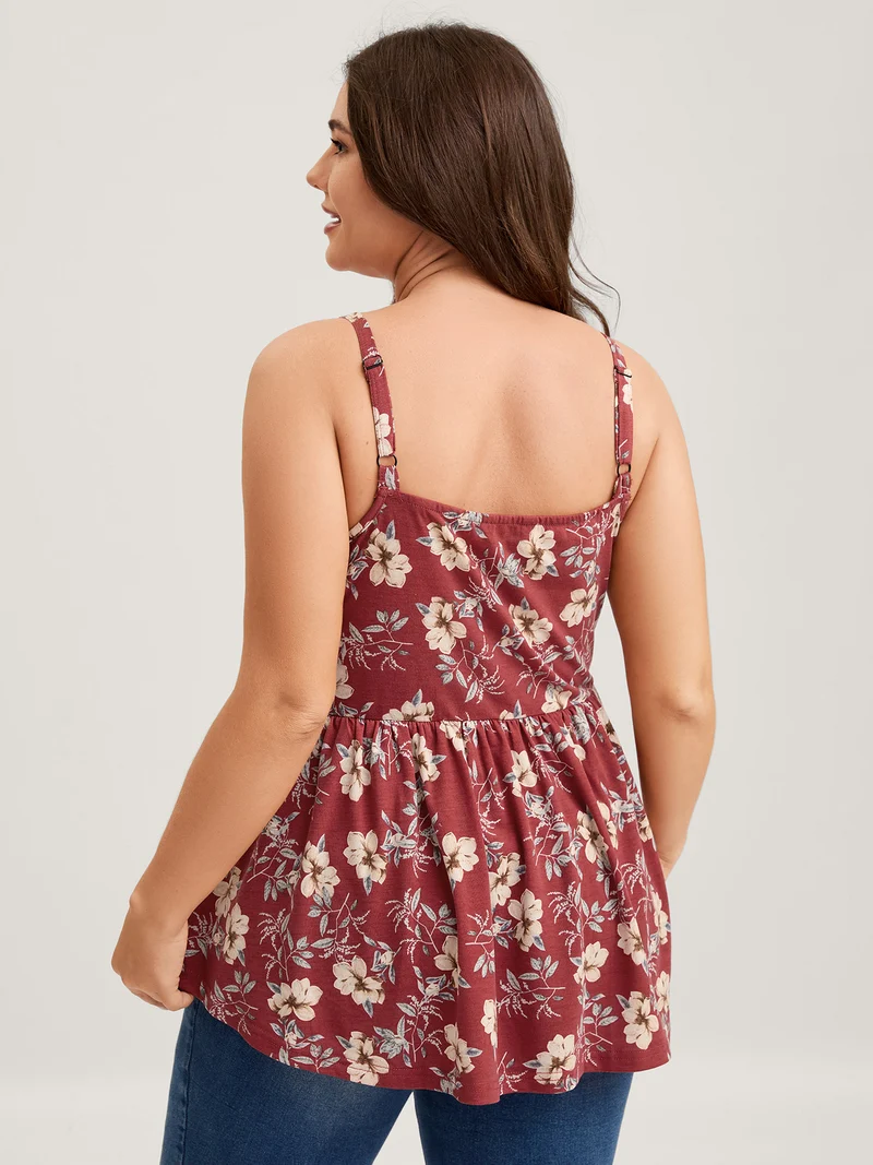 Fall Florals Ruffled Neck-Tie Tank Top