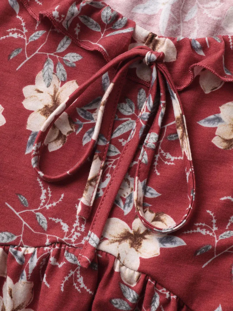 Fall Florals Ruffled Neck-Tie Tank Top