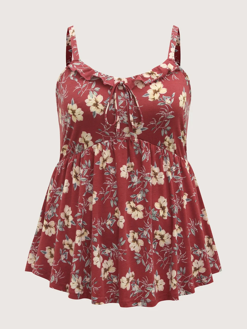 Fall Florals Ruffled Neck-Tie Tank Top