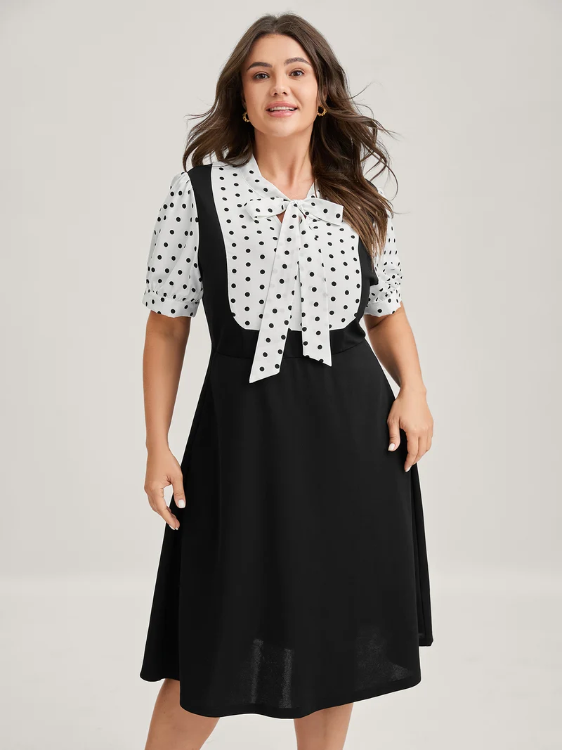2-In-1 Polka Dots Overall Midi Dress