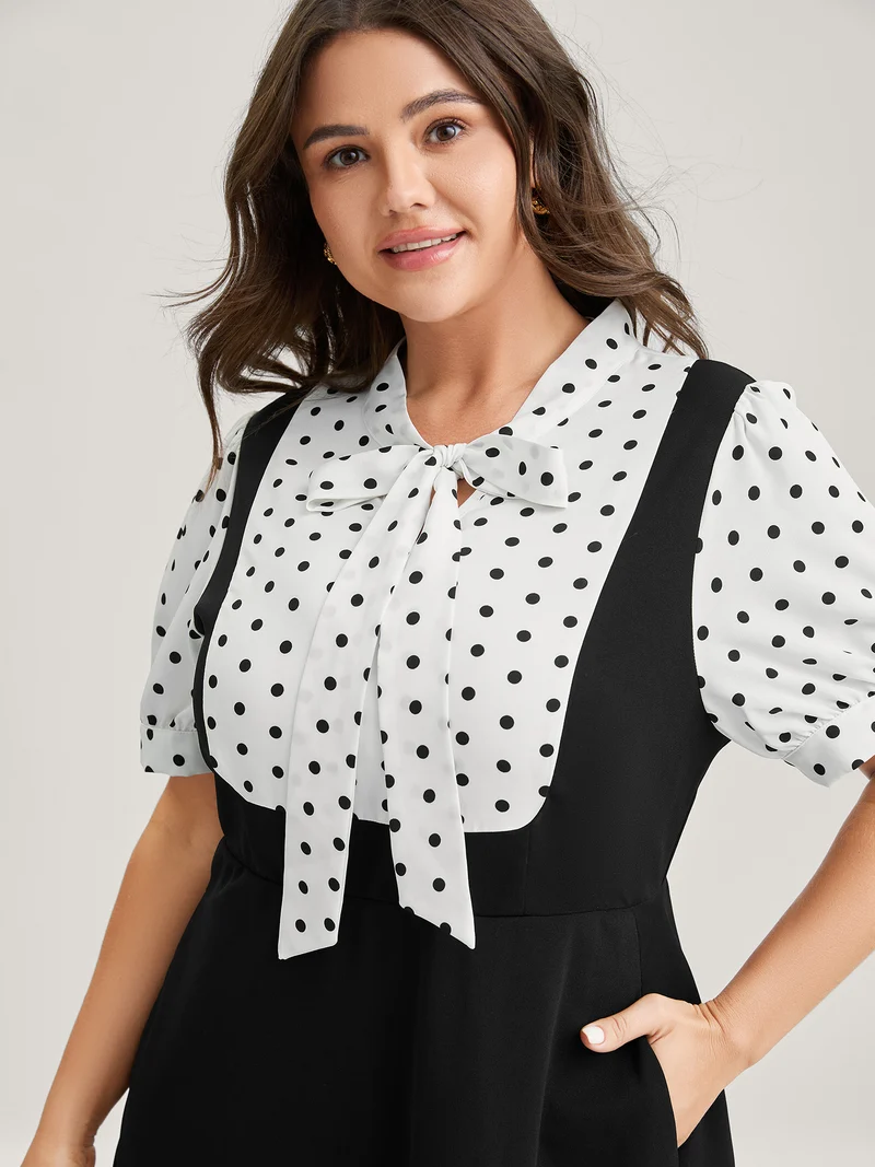 2-In-1 Polka Dots Overall Midi Dress