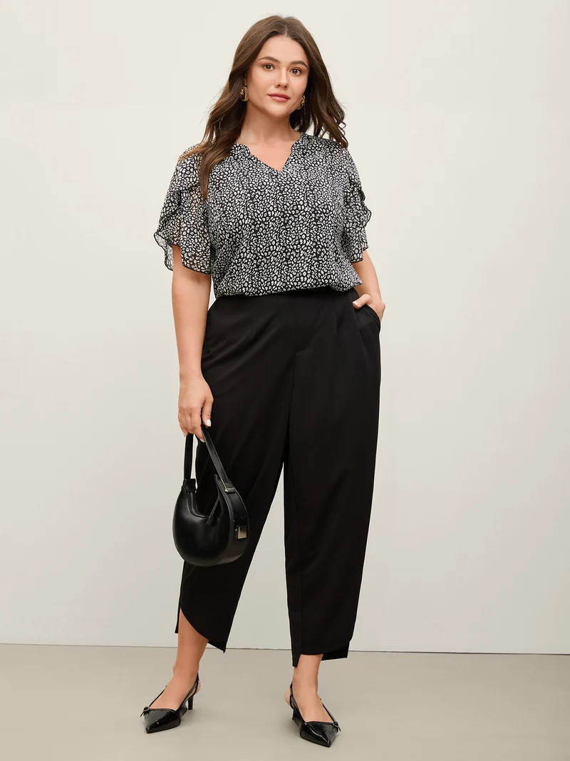 Leopard Print Petal Layered Sleeve Blouse