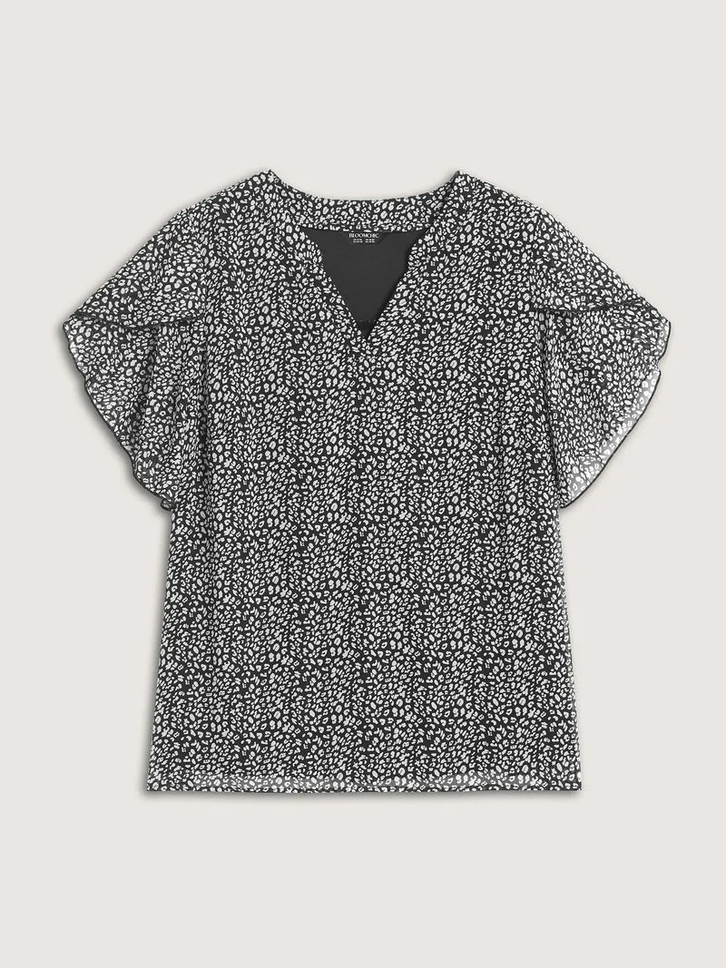 Leopard Print Petal Layered Sleeve Blouse