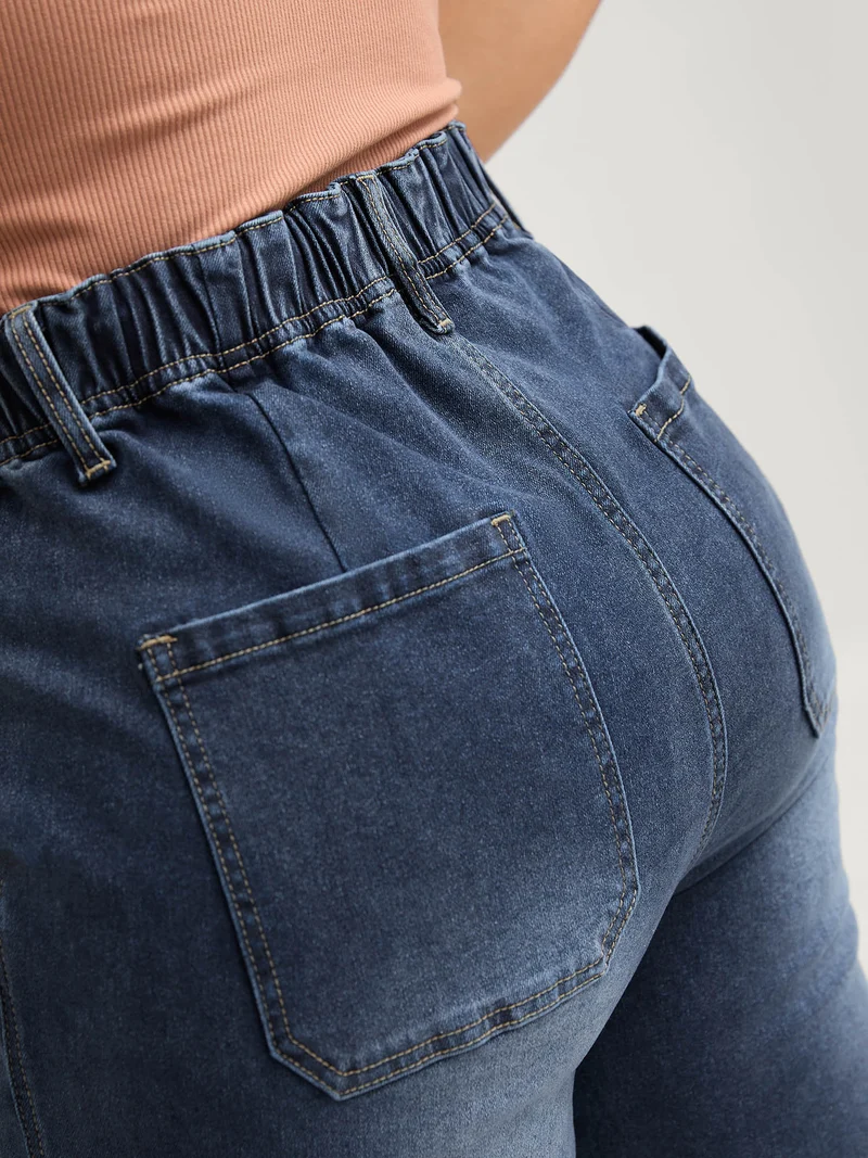Sand Wash Drawstring Straight Leg Jeans