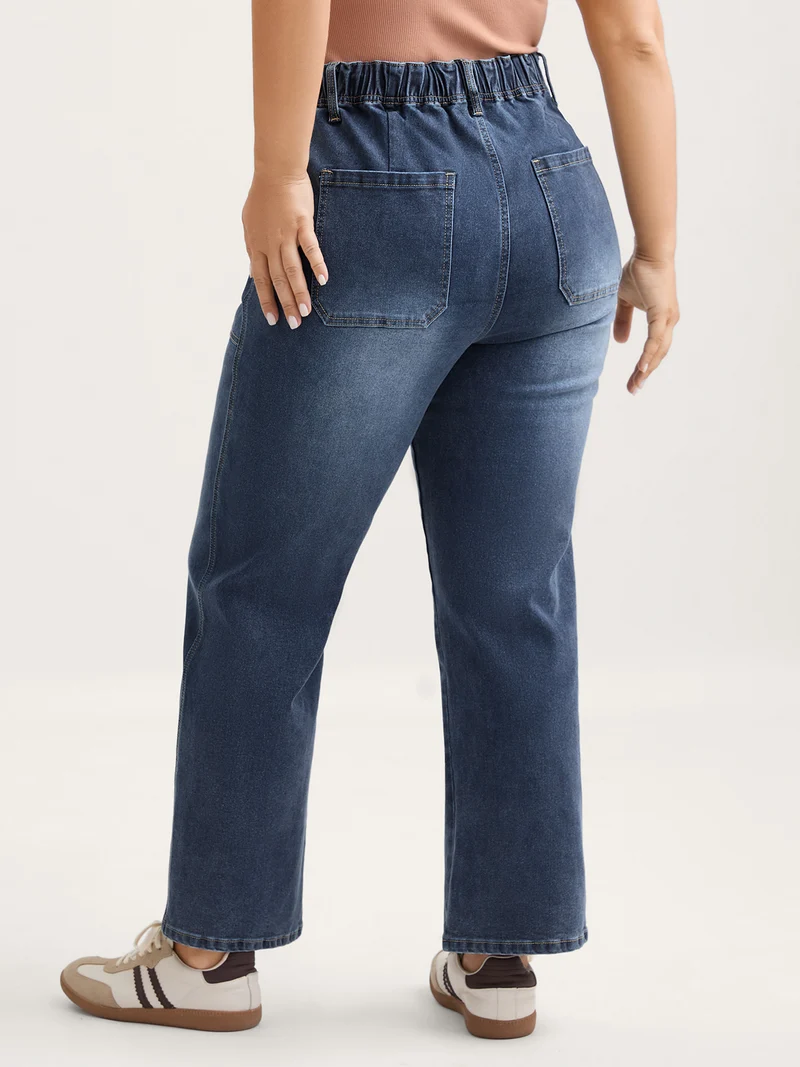 Sand Wash Drawstring Straight Leg Jeans