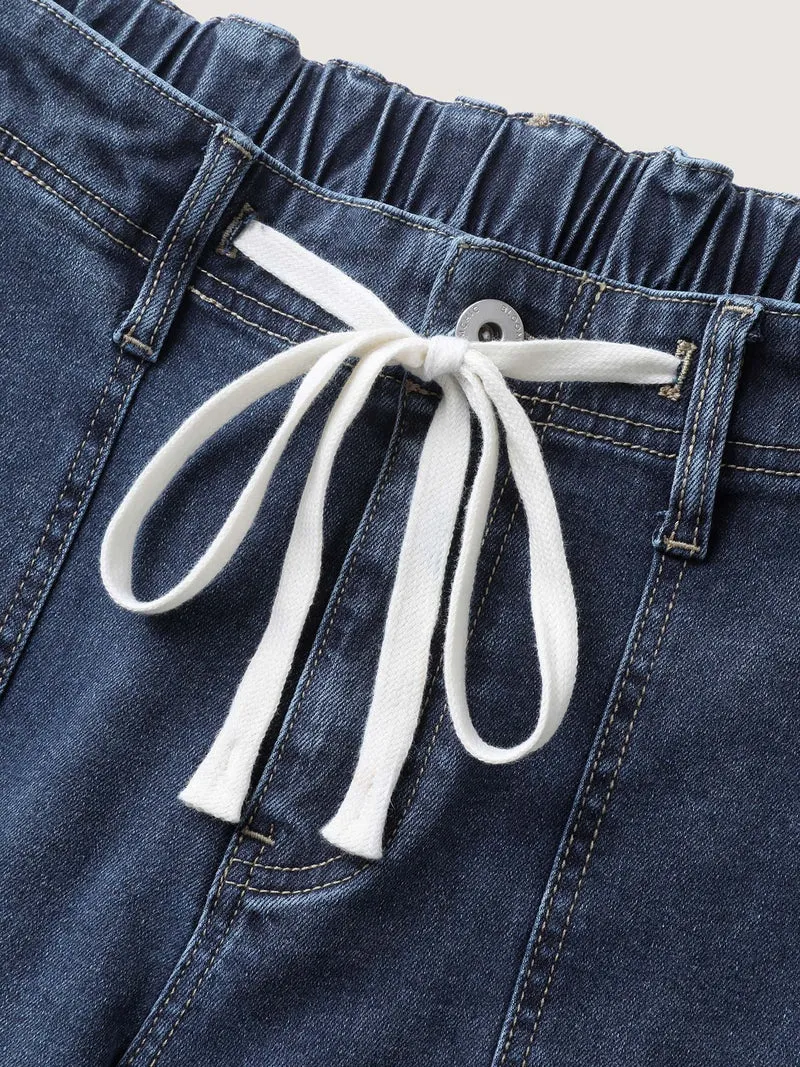 Sand Wash Drawstring Straight Leg Jeans