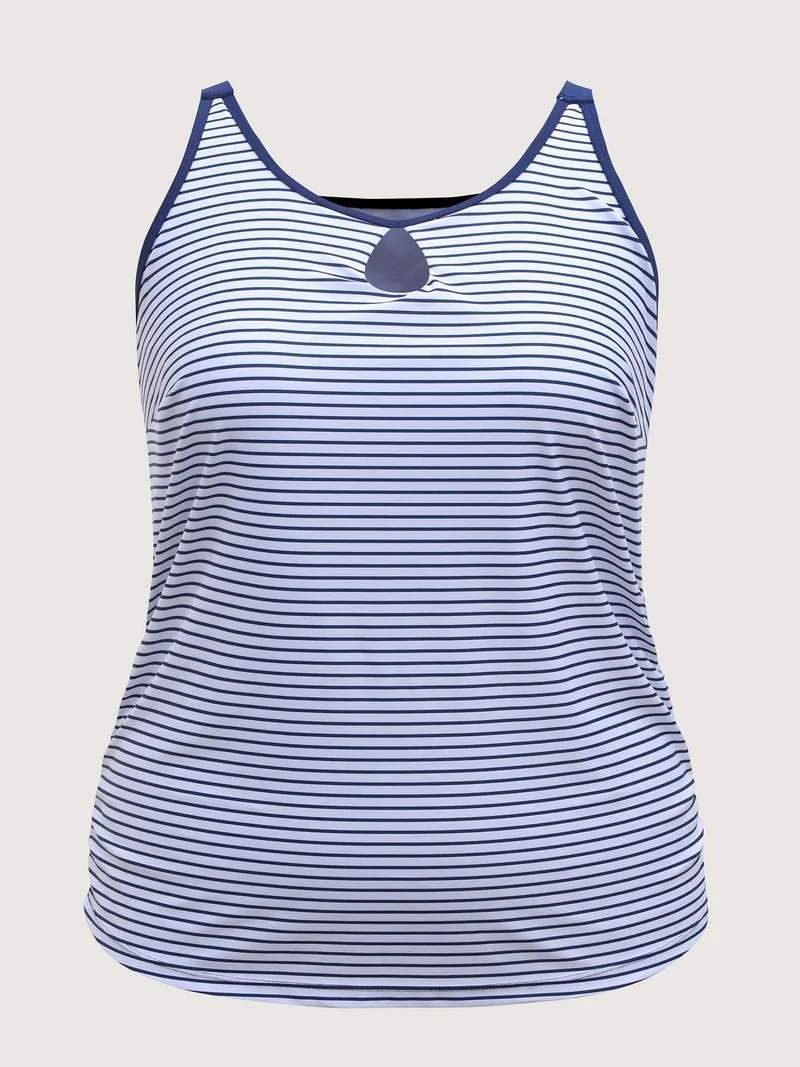 Striped Neck Cut-Out Swim Top