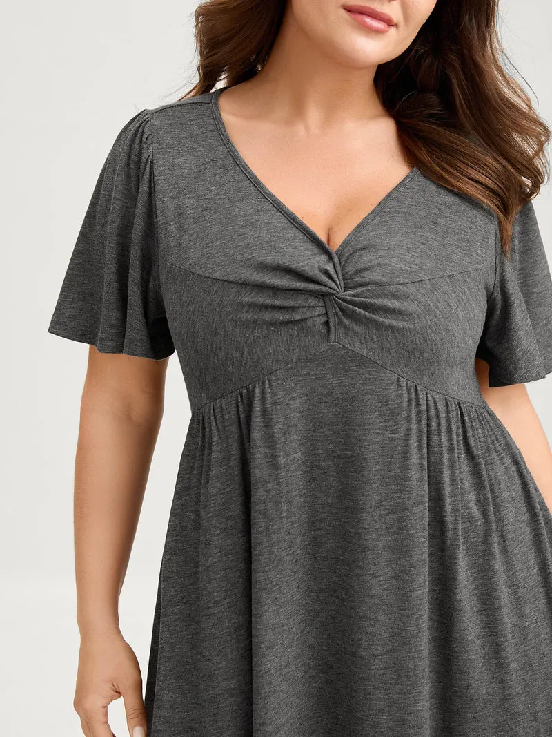 Supersoft Knotted Bodice Flared Sleeve Midi Dress