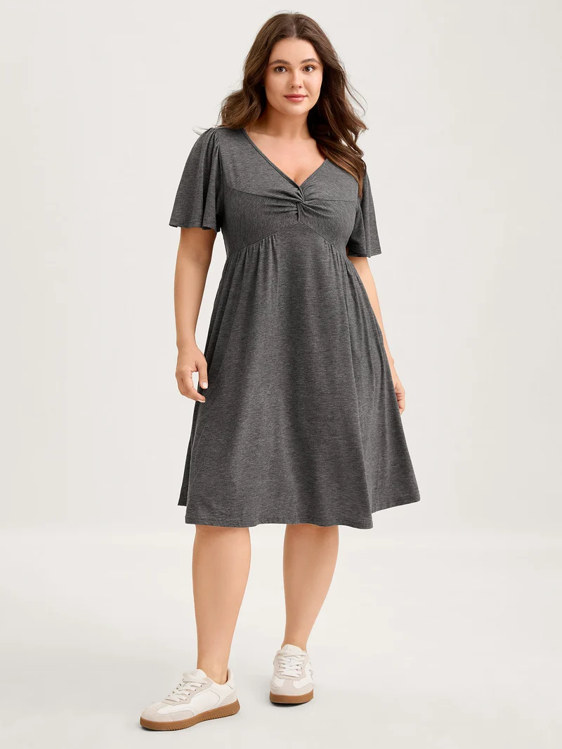 Supersoft Knotted Bodice Flared Sleeve Midi Dress