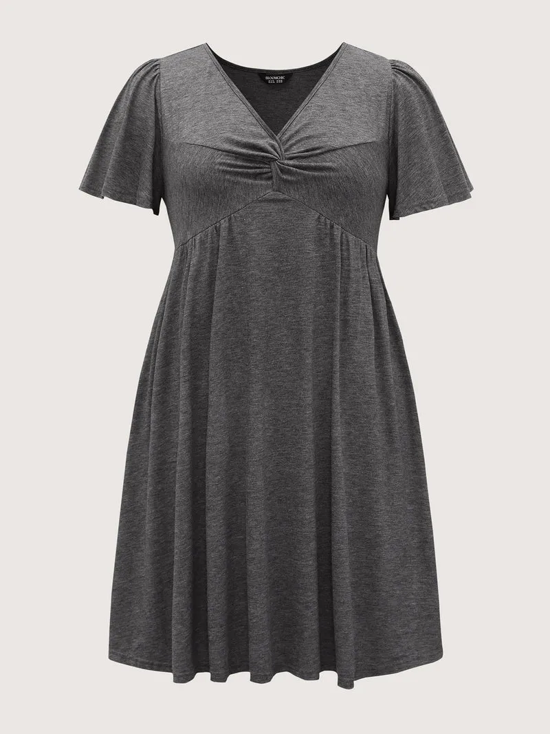 Supersoft Knotted Bodice Flared Sleeve Midi Dress