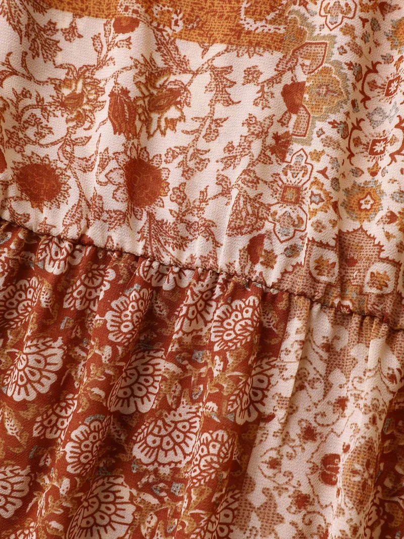 Paisely Collage Ruffled Lined Knee-Length Dress