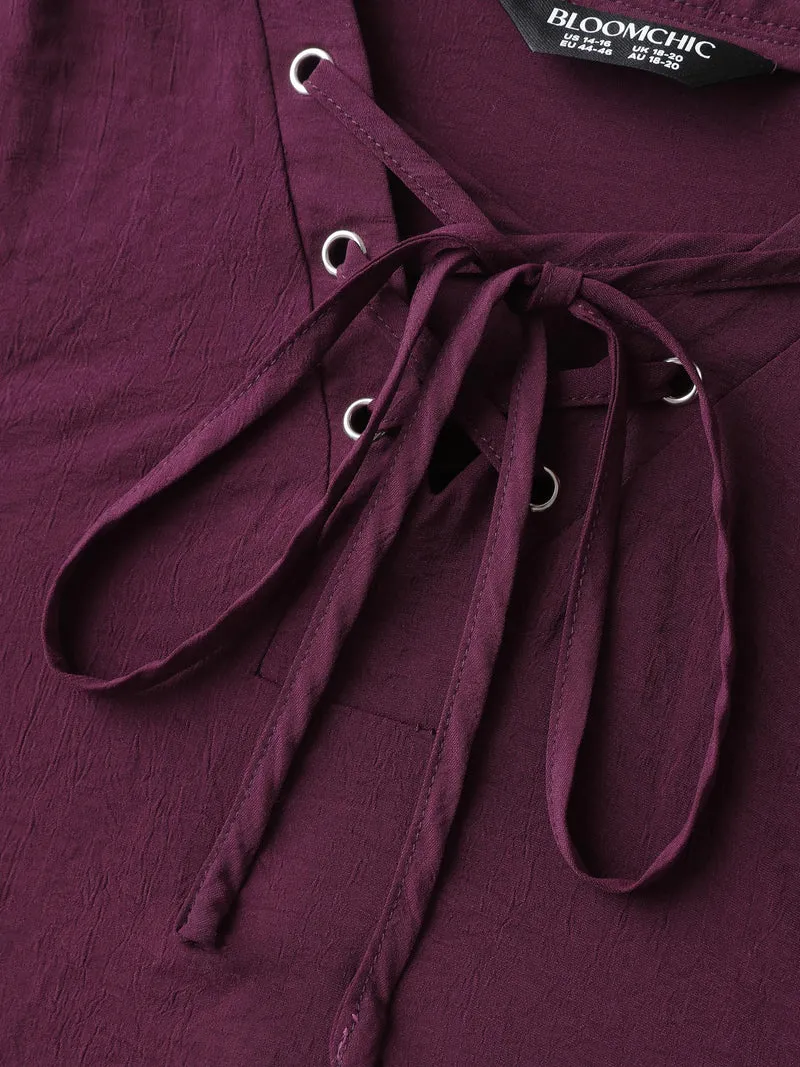 Adjustable Sleeve Neck Tie-Up Solid Blouse