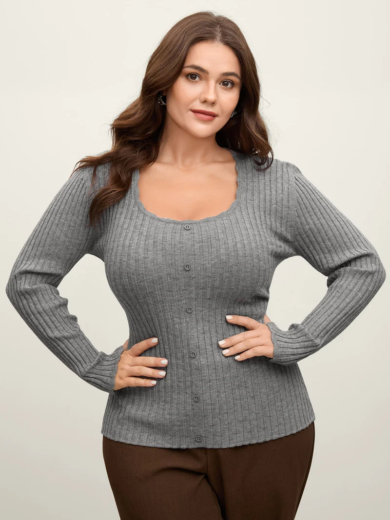 Supersoft Ribbed Fitted Scoop Neck Pullover
