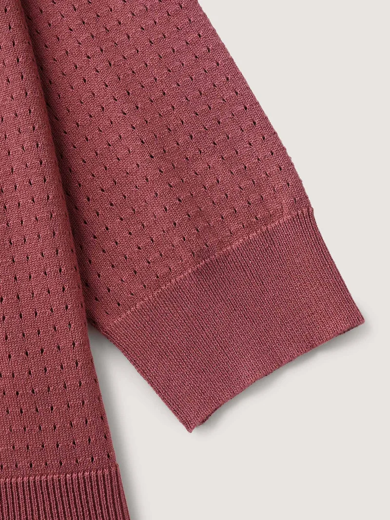 Textured Hollow Front-Open Knit Cardigan